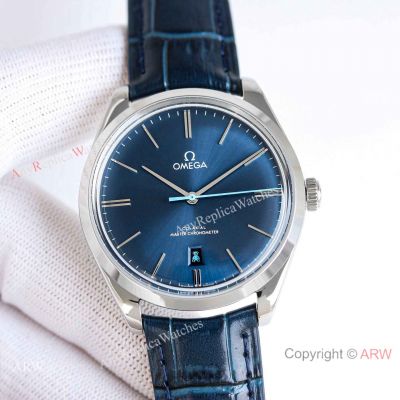 Swiss Copy Omega De Ville 2834 Blue Dial Leather Strap Watches